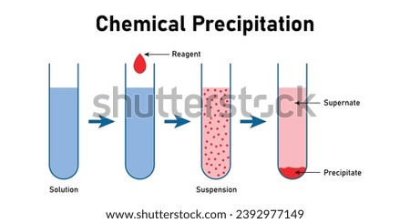 Chemical precipitation reaction diagram. Solution, reagent, suspension, precipitate and supernate. Scientific resources for teachers and students.