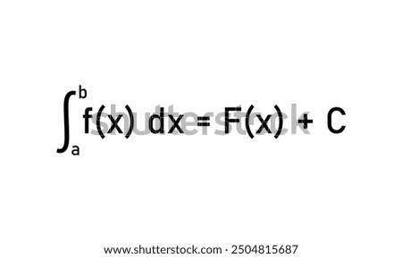 Integral of calculus formula. Variable of integration, Integrand, Integral sign, Upper and lower limit of integration.