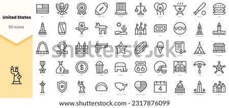 Set of united states Icons. Simple line art style icons pack. Vector illustration
