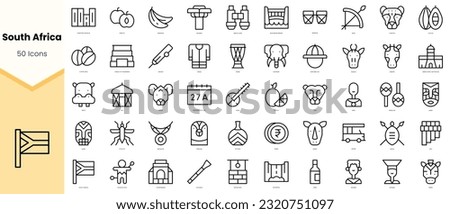 Set of south africa Icons. Simple line art style icons pack. Vector illustration