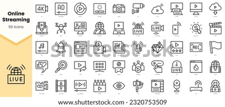 Set of online streaming Icons. Simple line art style icons pack. Vector illustration