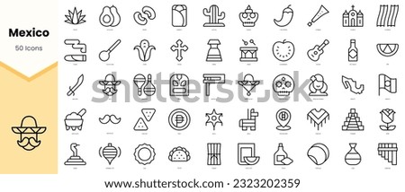 Set of mexico Icons. Simple line art style icons pack. Vector illustration