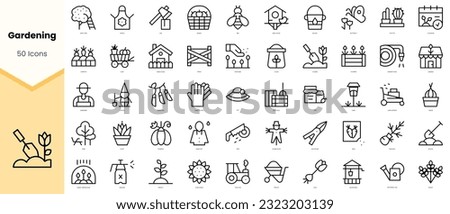 Set of gardening Icons. Simple line art style icons pack. Vector illustration