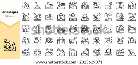 Set of landscapes Icons. Simple line art style icons pack. Vector illustration