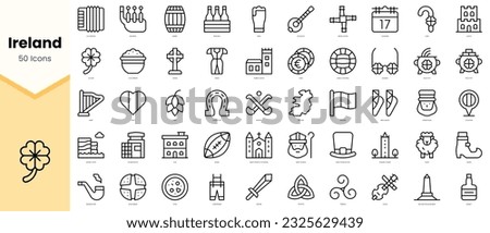 Set of ireland Icons. Simple line art style icons pack. Vector illustration