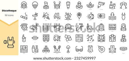 Set of discotheque Icons. Simple line art style icons pack. Vector illustration