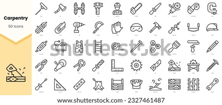 Set of carpentry Icons. Simple line art style icons pack. Vector illustration