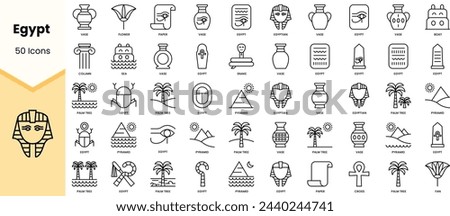 Set of egypt icons. Simple line art style icons pack. Vector illustration