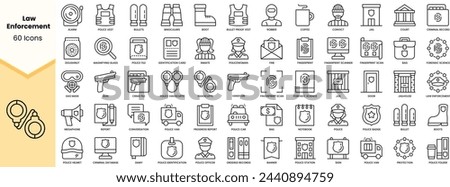 Set of law enforcement icons. Simple line art style icons pack. Vector illustration