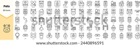 Set of pets icons. Simple line art style icons pack. Vector illustration