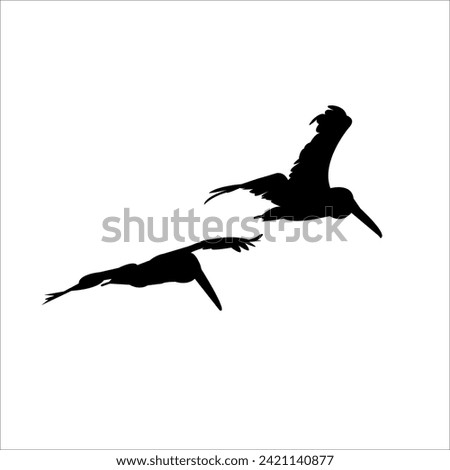 Two Pelicans Flying In The Air Silhouette Vector EPS