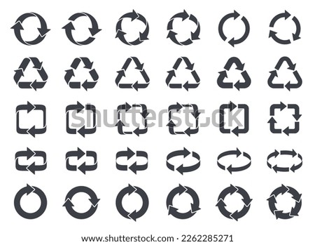 Various monochrome arrow icon sets expressing circulation