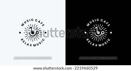 retro music cafe logo design badge.