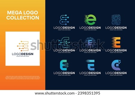 Set of creative letter E logo design. Abstract symbol for digital technology