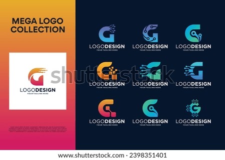 Set of creative letter G logo design. Abstract symbol for digital technology