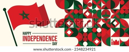 Happy Morocco independence day, celebrated every 18 November, on a background of flags and silhouettes of people, vector illustration.

