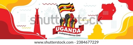 Uganda flag design. Waving Uganda flag made of satin or silk fabric. Vector Illustration.

