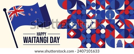 Happy Waitangi Day Vector Illustration on February 6 with New Zealand Flag and Map in National Holiday Flat Cartoon Background Design

