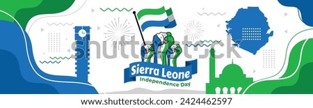 Sierra Leone national day banner with map, flag colors theme background and geometric