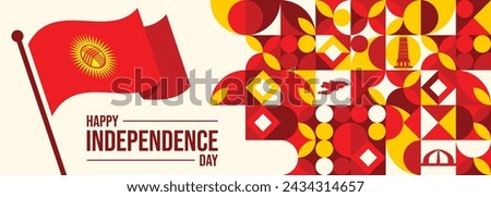 National day of Kyrgyzstan banner with retro abstract geometric shapes