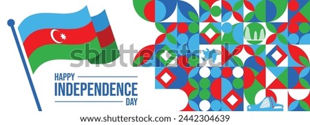 AZERBAIJAN national day banner with map, flag colors theme background