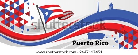 Puerto Rican Day. National happy holiday. Festival and parade in honor of independence and freedom. Puerto Rico flag. Latin american country. Patriotic elements. Vector poster illustration

