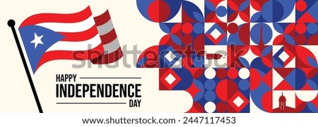 Puerto Rican Day. National happy holiday. Festival and parade in honor of independence and freedom. Puerto Rico flag. Latin american country. Patriotic elements. Vector poster illustration

