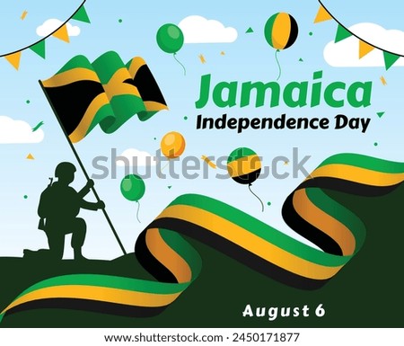 Jamaica Independence Day. Independence of Jamaica. Holiday, celebrated annual in August 6. Jamaica flag. Patriotic element. Poster, greeting card, banner and background. Vector illustration

