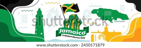 Jamaica Independence Day. Independence of Jamaica. Holiday, celebrated annual in August 6. Jamaica flag. Patriotic element. Poster, greeting card, banner and background. Vector illustration

