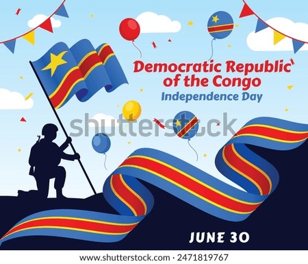 Democratic Republic of the Congo Independence Day typography poster in French. National holiday celebrate on June 30. Vector template for banner, flyer, sticker, greeting card, postcard, etc.