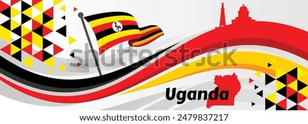 Uganda Independence Day flag ribbon two fold landscape background