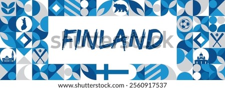 Finland National day banner with flag. Modern banner for various purposes such as national holiday greeting cards, sports and music event posters, web headers. Horizontal design
