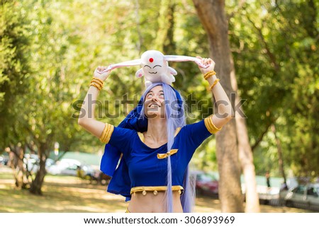 Istanbul, Turkey, August 16, 2015: Magic Knight Rayearth Ryuuzaki Umi Cosplay from Anime Cosplay Meeting at Central City Park