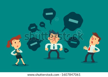 Stressed businessman spread negative thoughts to his colleague. toxic people business concept.