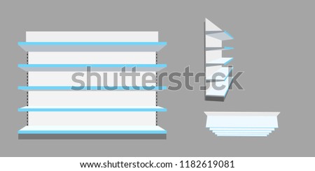 Empty showcase. 3d Vector illustration. Different viewes.