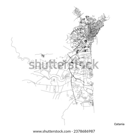 Catania city map with roads and streets, Italy. Vector outline illustration.