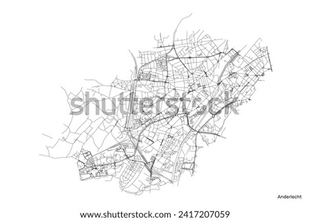 Anderlecht city map with roads and streets, Belgium. Vector outline illustration.