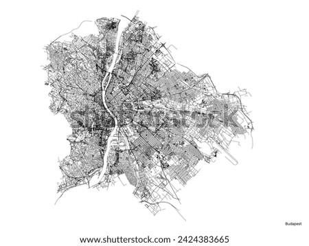 Budapest city map with roads and streets, Hungary. Vector outline illustration.