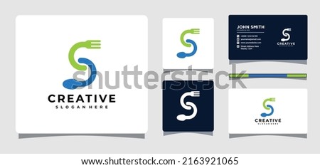 Letter S Spoon And Fork Logo Template With Business Card Design Inspiration