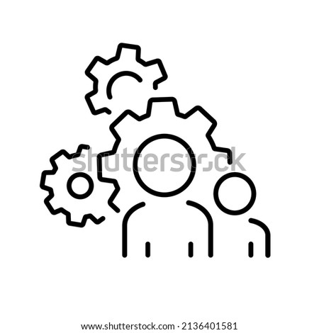 Leaders group for process management icon, optimization operation, fix strategy industry, transmission gear wheel, thin line simple web symbol on white background, editable stroke vector illustration