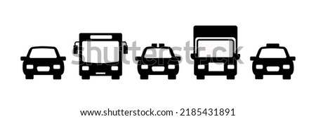 cars transportation icons silhouette with reflection in front view