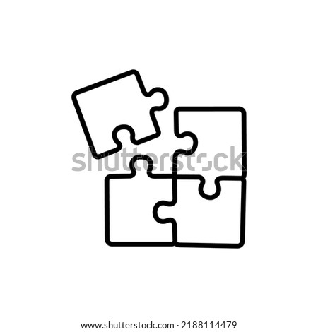 Two pieces of jigsaw puzzle or autism puzzle piece symbol line art vector icon for apps and websites