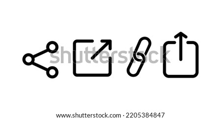 Icon set of link. Link, share link, external link black vector icon set. Isolated symbols on white background. Redirecting links button. Web UI design. Vector illustration.