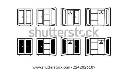 Open and closed wardrobe. Cupboard icon. Illustration vector
