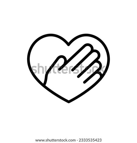 Hand on heart. A sincere oath of loyalty, allegiance and devotion . Logo. Design element.Simple vector linear icon. Illustration.