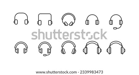 Headphones icon set. Collection of high quality outline web pictograms in modern flat style. Black Headphones symbol for web design and mobile app on white background. Line logo