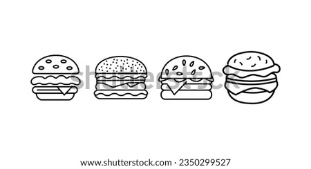 Burger icons set. Outline set of burger vector icons for web design isolated on white background