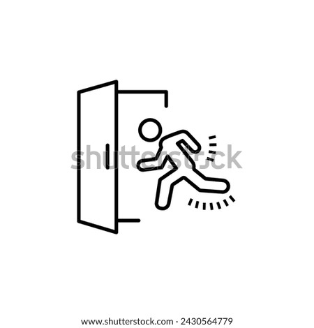 Emergency exit icon, fire door, safe way, escape, thin line web symbol on white background.
