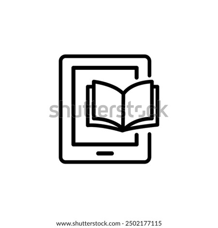 E-reader tablet and book. Portable reading device. Electronic books and text files. Pixel perfect, editable stroke vector icon