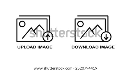 Upload and download icons. picture, image, photo, video and file upload and download concept. high quality. illustration graphic vector design